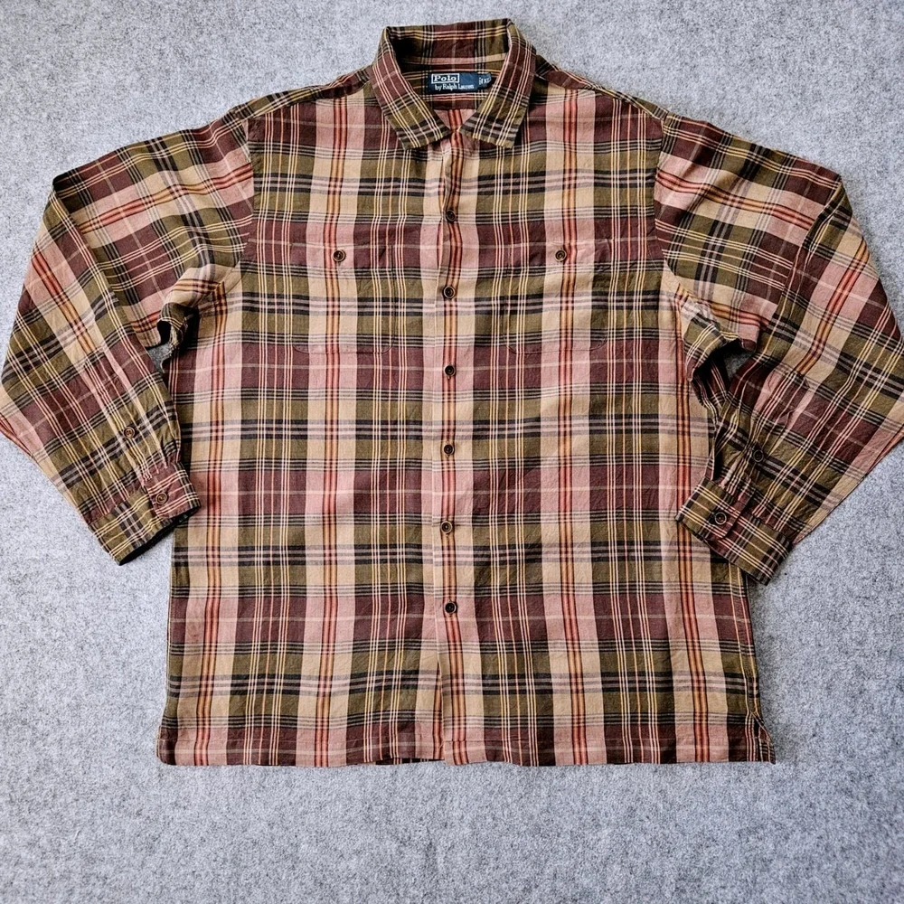 Polo Ralph Lauren Men's Classic Fit Linen Silk Plaid Twill Button-Down Shirt XL
